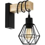 EGLO wandlamp TOWNSHEND 5, 1 lichtbron vintage wandarmatuur in industrieel ontwerp, retro lamp van staal en hout, kleur: zwart, bruin, fitting: E27