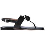Zwarte Kalfsleren Platte sandalen  in maat 37 met Hakhoogte tot 3cm in de Sale voor Dames 