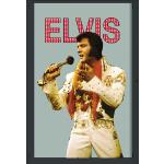 empireposter Elvis Presley witte kleding - bedrukte spiegel met kunststof frame in houtlook, cult-spiegel - afmeting 20x30 cm