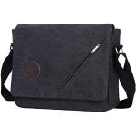 Eshow zwarte schoudertas schoudertas Messenger Bag dames en heren voor 14 inch laptop klein canvas vintage retro met vakje voor mobiele telefoon voor werk vrije tijd