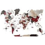 Rode Houten 3D muurstickers met motief van Wereldkaart 