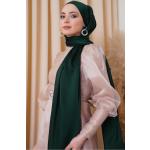 Evening Dress Janjan Shiny Satin Textured Hijab Evening Dress Chiffon Emerald Green Shawl and 1 Shawl Strap janjan-Shawl
