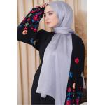 Evening Dress Janjan Shiny Satin Textured Hijab Evening Dress Chiffon Silver Gray Shawl janjan-Shawl