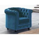 Blauwe Houten armleun Vente-unique Chesterfield fauteuils 