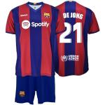 FC Barcelona Set T-shirt en broek 1. EQ 2023/24 - replica met officiële licentie - Rug 21 DE Jong - Kind maat 12, Blauw / rood (azulgrana)