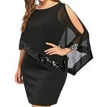 Retro Zwarte Chiffon Bloemen Bedrukte jurken  voor een Bruiloft Ronde hals  in maat XL met Lange mouwen Midi / Kuitlang met Sequins voor Dames 