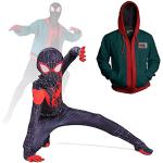 FGZIO Miles Morales Spiderman Spiderman-kostuum, voor kinderen of volwassenen Spiderman kostuumpak, sweatshirt met capuchon Themafeest Halloween-cosplaykostuum (160'170Cm,BLACK)