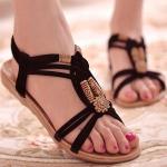 Bohemian Zwarte Rubberen Platte sandalen  voor de Zomer voor Dames 