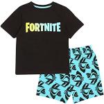 Fortnite Gradient Text-Logo Jungen Short Pyjama Set Schwarz/Teal 140 | PS4 PS5 Xbox Gamer Geschenke, Schule Jungen PJs, Kinderkleidung, Kindergeburtstags-Geschenk-Idee