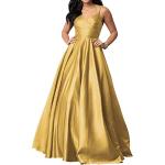 Gouden Satijnen Party jurken  voor een Bruiloft V-hals  in Grote Maten  in maat 3XL voor Dames 