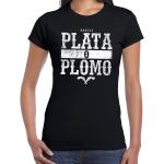 Gangster shirt met Narcos plata o plomo bedrukking zwart voor dames