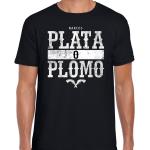 Gangster shirt met Narcos plata o plomo bedrukking zwart voor heren