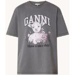 Ganni Oversized T-shirt in biologische katoenblend met logoprint - Antraciet