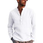 Casual Witte Linnen Overhemden met borstzak  voor de Zomer henley  in maat XL voor Heren 