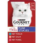 Gourmet Mon Petit Vis Kattenvoer, Natvoer met Tonijn, Zalm, en Forel in Saus, 6 x 50g - doos van 4 (24 portiezakjes; 1,2kg)