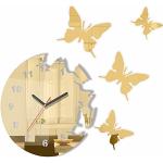 Grote moderne wandklok vlinder gouden spiegel rond 30 cm, 3d DIY, woonkamer, slaapkamer, kinderkamer