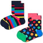 Happy Socks Stripe, Kleurrijke en Leuke, Sokken voor kinderen, Blauw-Groente-Oranje-Rood-Geel 2 paar (4-6Y)