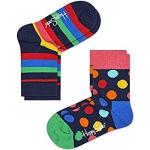 Happy Socks Stripe, Kleurrijke en Leuke, Sokken voor kinderen, Blauw-Groente-Oranje-Rood-Geel 2 paar (7-9Y)