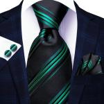 Groene Zijden Gestreepte Gestreepte stropdassen  voor een Bruiloft voor Heren 