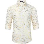 Casual Gouden Satijnen Handwas Bloemen Overhemden met print  voor een Bruiloft button down  in maat XXL voor Heren 