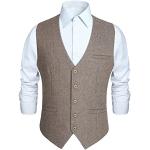 Klassieke Kaki Tweed Visgraat Gilets  voor een Bruiloft  in maat XL voor Heren 