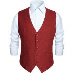 Klassieke Bordeaux-rode Tweed Gilets  voor een Kerstmis  in maat XS voor Heren 