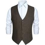 Klassieke Kaki Tweed Visgraat Gilets  voor een Bruiloft  in maat 4XL voor Heren 