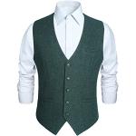 Klassieke Groene Tweed Visgraat Gilets  voor een Bruiloft  in maat L voor Heren 