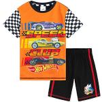 Hot Wheels Pyjama voor jongens, korte kinderpyjama, set van katoen, trendy pyjama voor jongens, korte mouwen, korte pyjama, truckmotief, 3-8 jaar, oranje/zwart, 3-4 Jaar