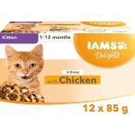 IAMS Delights Kitten Natvoer - Multipack kattenvoer met kip in saus, hoogwaardig voer voor junior katjes van 1-12 maanden, 12 x 85 g