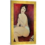 Ingelijste afbeelding van Amedeo Modigliani Large Seated Nude, kunstdruk in hoogwaardige handgemaakte fotolijsten, 40x60 cm, Gold Raya