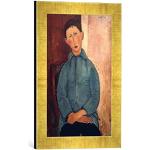 Ingelijste foto van Amedeo Modigliani "Jongen in blauwe ja", kunstdruk in hoogwaardige handgemaakte fotolijst, 30x40 cm, Gold raya
