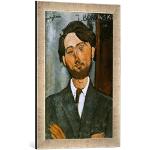 Ingelijste foto van Amedeo Modigliani "Portrait de Leopold Zborowski", kunstdruk in hoogwaardige handgemaakte fotolijst, 40x60 cm, zilver raya