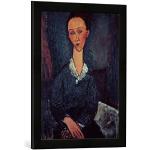 Ingelijste foto van Amedeo Modigliani "Portrait of a Woman with a White Collar", kunstdruk in hoogwaardige handgemaakte fotolijst, 40x60 cm, mat zwart