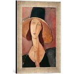 Ingelijste foto van Amedeo Modigliani "Portrait of Jeanne Hebuterne in a large heeft, c.1918-19", kunstdruk in hoogwaardige handgemaakte fotolijst, 30x40 cm, zilver raya