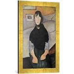 Ingelijste foto van Amedeo Modigliani "Young Woman of the People", kunstdruk in hoogwaardige handgemaakte fotolijst, 40x60 cm, goud raya