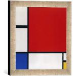 Ingelijste foto van Piet Mondrian "Compositie met rood, geel en blauw", kunstdruk in hoogwaardige handgemaakte fotolijst, 30x30 cm, zilver Raya