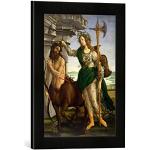 Ingelijste foto van Sandro Botticelli "Athene and the Centaur, c.1480", kunstdruk in hoogwaardige handgemaakte fotolijst, 30x40 cm, mat zwart