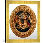 Ingelijste foto van Sandro Botticelli "Maria met kind en vijf engelen", kunstdruk in hoogwaardige handgemaakte fotolijst, 30x30 cm, Gold Raya