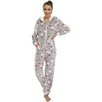 IQYU Jumpsuit dames knuffelig kerst: fleece pyjama onesie overall pluche kerstpyjama pluizig eendelig knuffelpak, overall, all-body pak, warm, loungewear, Aaagrijs, XL