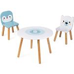 Janod - Table and 2 Wooden Ice Floe Chairs - Round Children's Table with Removable Pencil Holder - 1 Polar Bear Chair and 1 Penguin Chair - Ideal for Children from 3 Years Old, J09650
