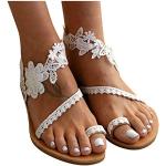 Klassieke Witte Satijnen Bloemen Platte sandalen  voor een Bruid  voor de Zomer  in maat 37 met Peep-toe voor Dames 