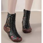 Retro Bruine Koeienleren Etnische Halfhoge laarzen met Ritssluitingen voor Dames 