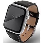 JT Berlin Charlie horlogeband voor Apple Watch 49 mm/45 mm/44 mm/42 mm lederen band [Watch Ultra, Watch SE, Serie 8/7 / 6/5 / 4/3 / 2/1, aluminium sluiting] zwart/zilver, Zwart/Zilver, Klassiek