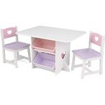 KidKraft 26913 Heart, set van houten tafel met 2 stoelen en opbergbakken, meubels voor de kinderslaapkamer of speelkamer, wit met pastelkleuren