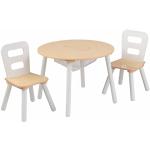 KidKraft 27027 Houten ronde tafel en 2-stoelenset met centrale meshopslag - natuurlijk en wit
