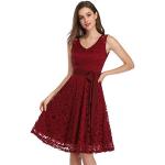 Rockabilly Bordeaux-rode Party jurken V-hals  in maat L Knielang voor Dames 