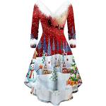 Retro Rode Chiffon Stretch Bloemen Party jurken  voor een Bruidsmeisje  voor de Herfst V-hals  in maat XL met Driekwart mouwen Mini met Sequins in de Sale voor Dames 
