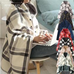 Lady multifunctionele dubbellaagse tartan geruite deken sjaal wikkelsjaal warm houden