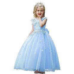 LOLANTA Feestelijke jurk voor meisjes, prinsessenjurk voor meisjes, bruiloft, roze/wit/blauwe tule jurk voor kinderen, blauw, 11-12 Jaren